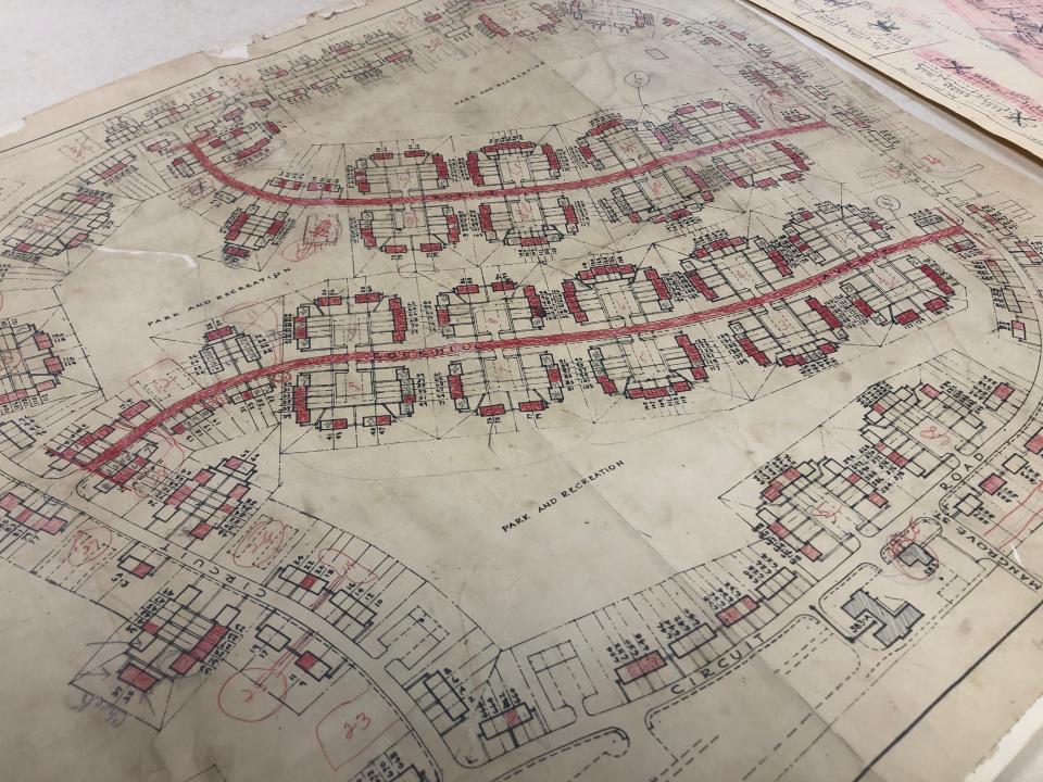The 1941 plot plan of Wentworth Acres in the Portsmouth Athenaeum archives shows the scale of the 750-unit project, built in Portsmouth as housing for war workers and their families. It is now the site of Osprey Landing and Spinnaker Point.