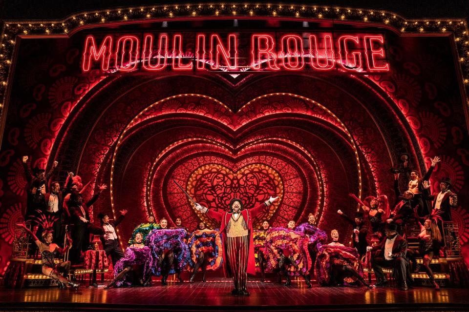 The cast of the North American Tour of “Moulin Rouge! The Musical,” presented through June 4 by Broadway in Cincinnati.