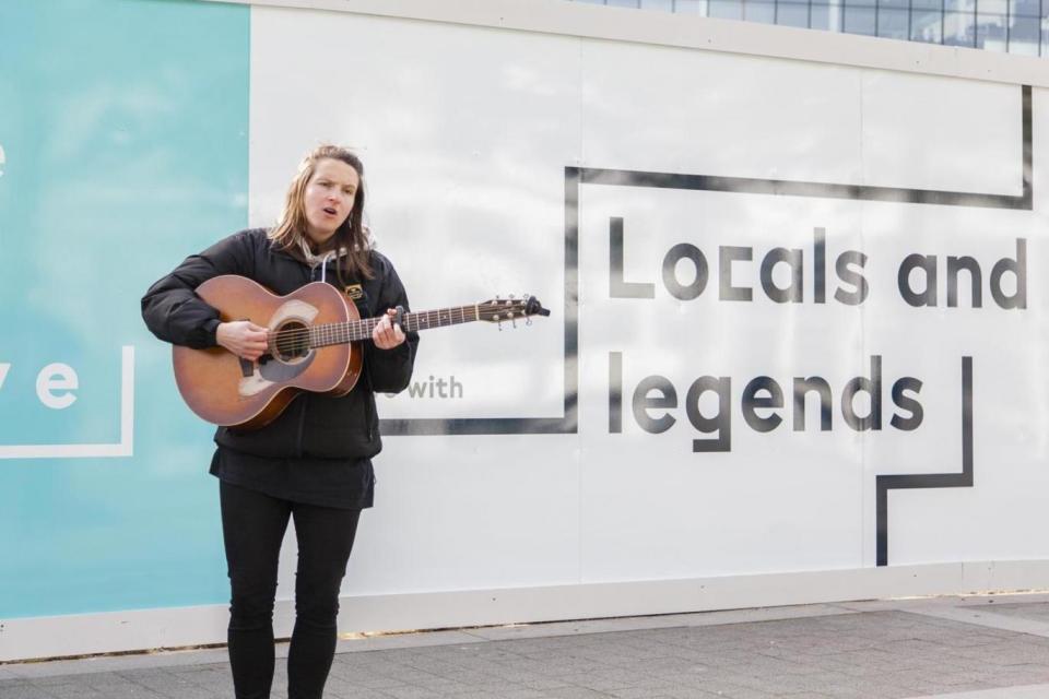 Join the competition: this morning's launch featured Nicola Hogg, who won the 2016 Gigs Songwriting Prize (above) and, in the video at the top of the page, 2014's Gigs champions, The Tailormade