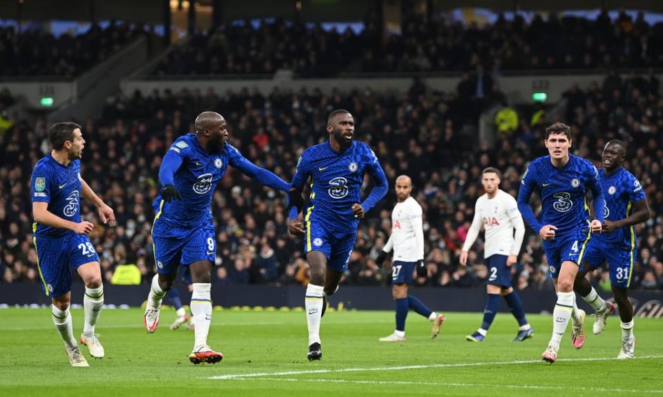 Antonio Rudiger celebrates his first-half header   (Getty Images)