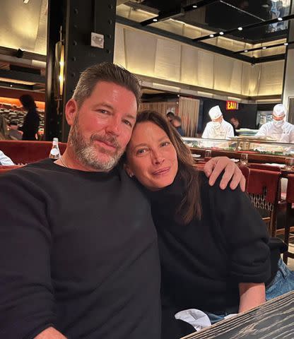 <p>Christy Turlington Instagram</p> Edward Burns and Christy Turlington at a restaurant.