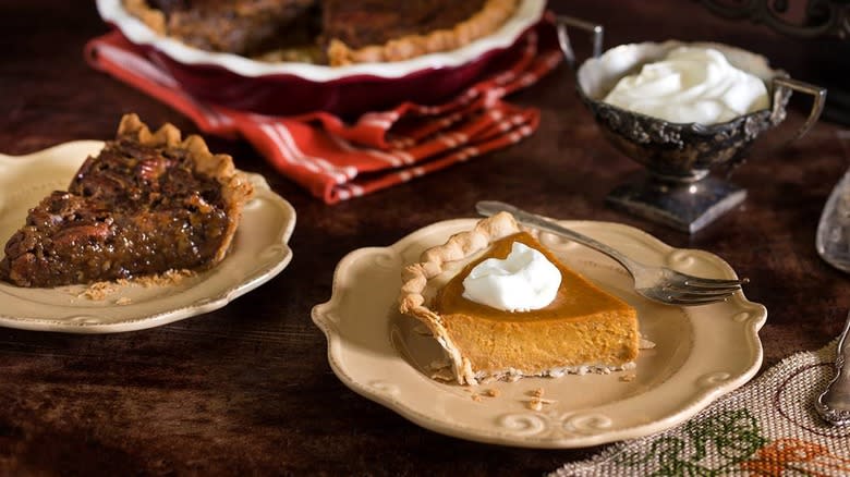 pumpkin and pecan pie slices