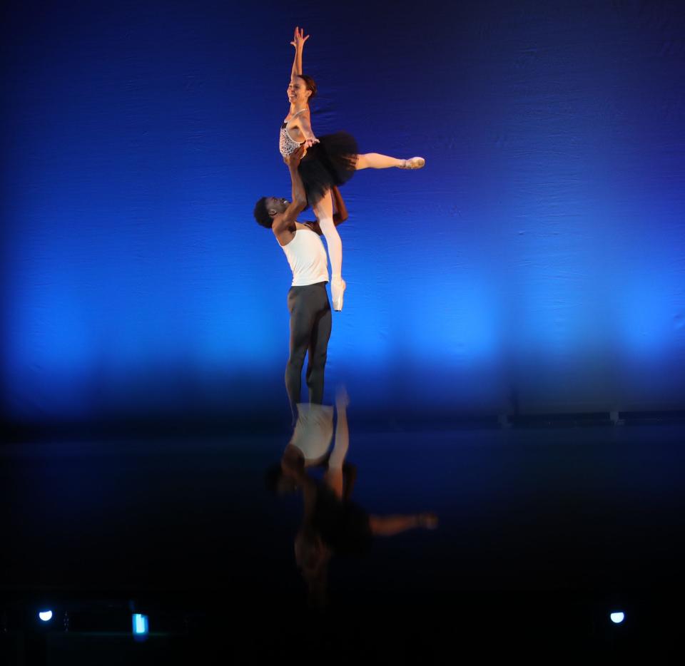 This 20th anniversary of New Ballet Ensemble's Nut Remix, a twist on holiday classic ballet The Nutcracker's studio alumni return to the stage alongside faces new and old. Roman Neal holds up a castmate as the cast rehearses the show at The Cannon Center in Memphis, TN on Wednesday, Nov. 23, 2022 ahead of weekend performances.