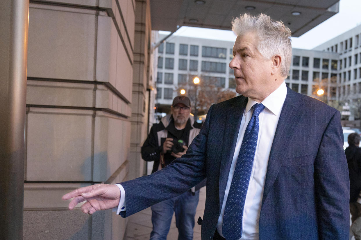 M. Evan Corcoran, an attorney for former President Donald Trump, arrives at federal court in Washington, Friday, March 24, 2023. (AP Photo/Jose Luis Magana)