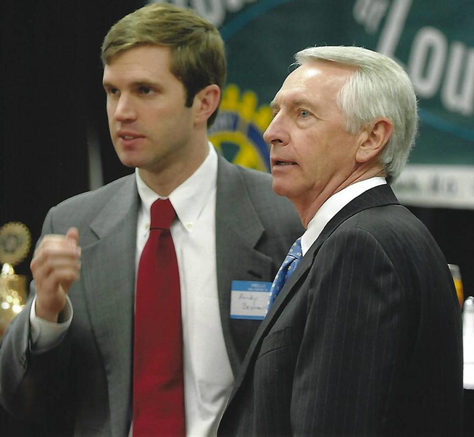 Gov. Steve Beshear in 2008 at an event in Louisville with his son, Andy, who at the time was a lawyer in Louisville.