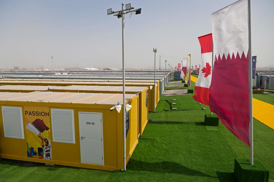 Cabins are pictured at the Al-Emadi fan village in Doha on November 9, 2022, ahead of the Qatar 2022 FIFA World Cup football tournament. (Photo by Kirill KUDRYAVTSEV / AFP) (Photo by KIRILL KUDRYAVTSEV/AFP via Getty Images)