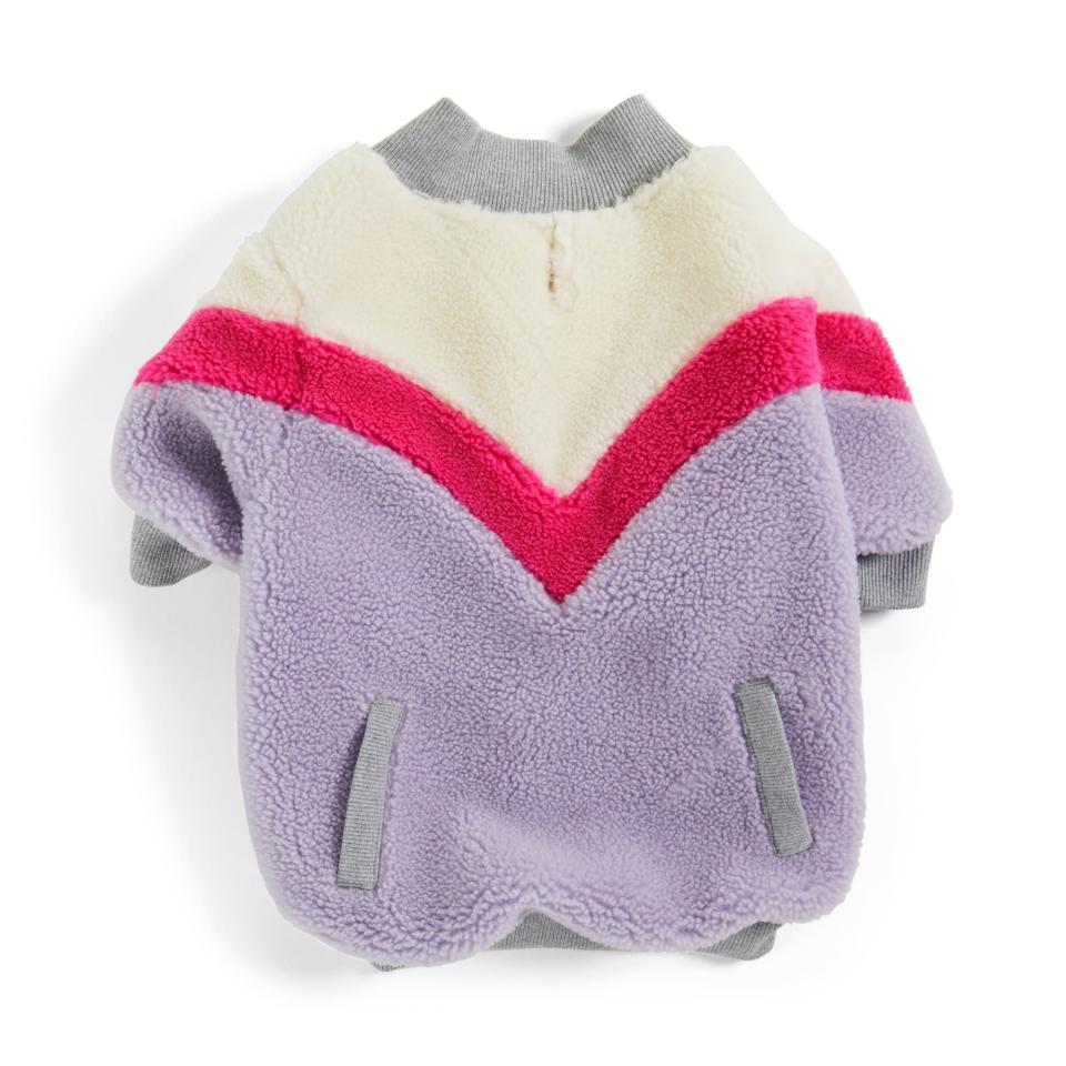 Pink Colorblocked Faux Shearling Crewneck