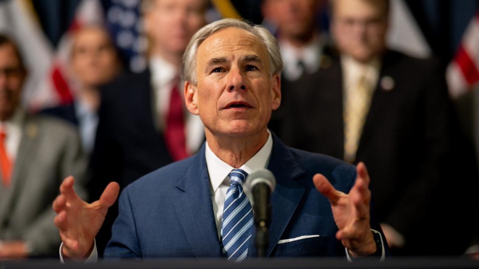 PHOTO: Gov. Greg Abbott speaks after signing bills designated towards enhancing border security, Austin, TX, June 08, 2023.   (Brandon Bell/Getty Images)