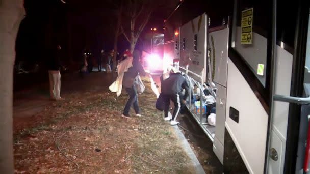 PHOTO: Buses full of asylum seekers from Texas were dropped off at the residence of Vice President Kamala Harris, Dec. 24, 2022, in Washington, D.C. (WJLA)