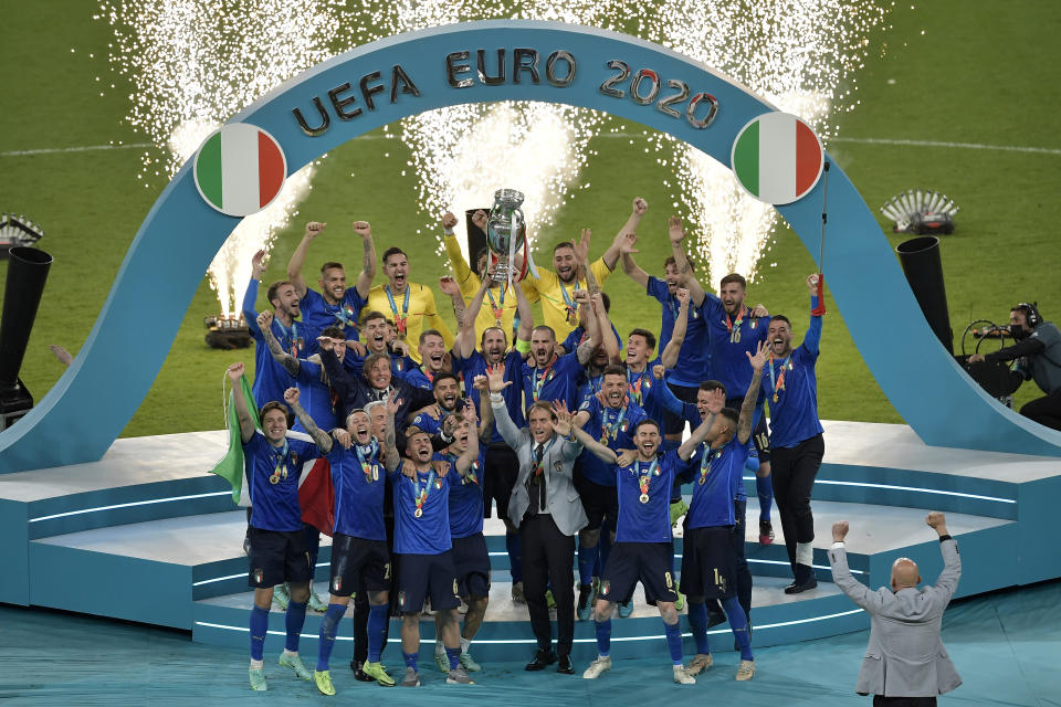 義大利在2020歐國盃決賽以點球4比3踢走英格蘭，搶下睽違已久的金盃。 (Photo by Andrea Staccioli/Insidefoto/LightRocket via Getty Images)
