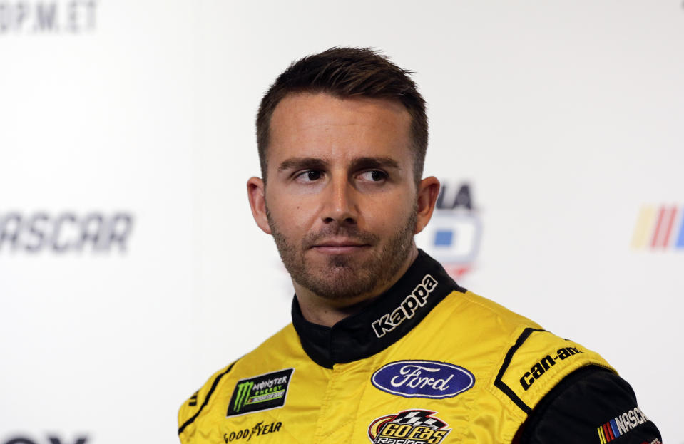 Matt DiBenedetto during media day for the NASCAR Daytona 500 auto race at Daytona International Speedway, Wednesday, Feb. 14, 2018, in Daytona Beach, Fla. (AP Photo/Terry Renna)