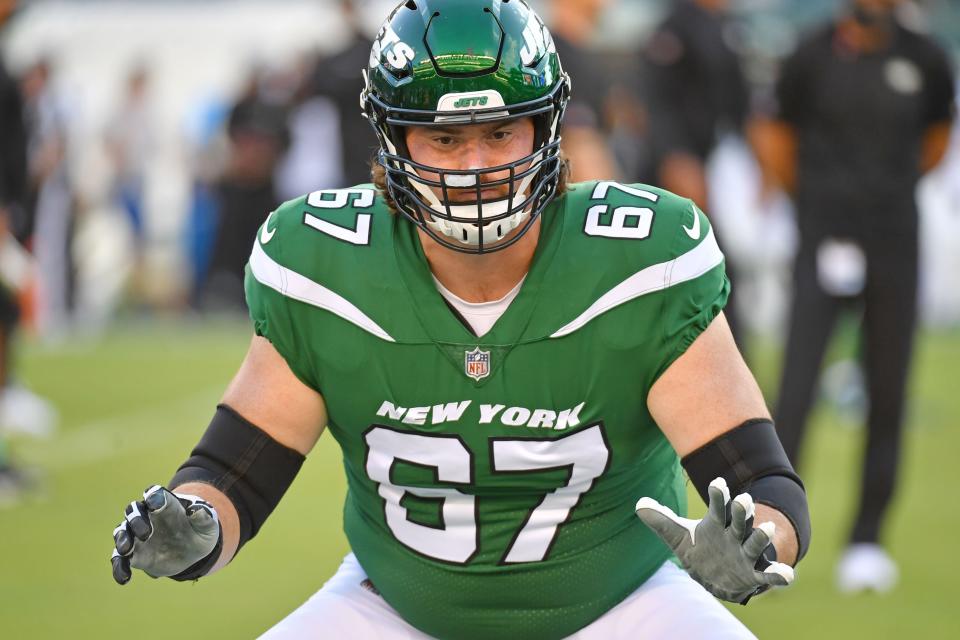 Former New York Jets and Miami Dolphins guard Dan Feeney (67) has been traded to the Chicago Bears, according to multiple sources.