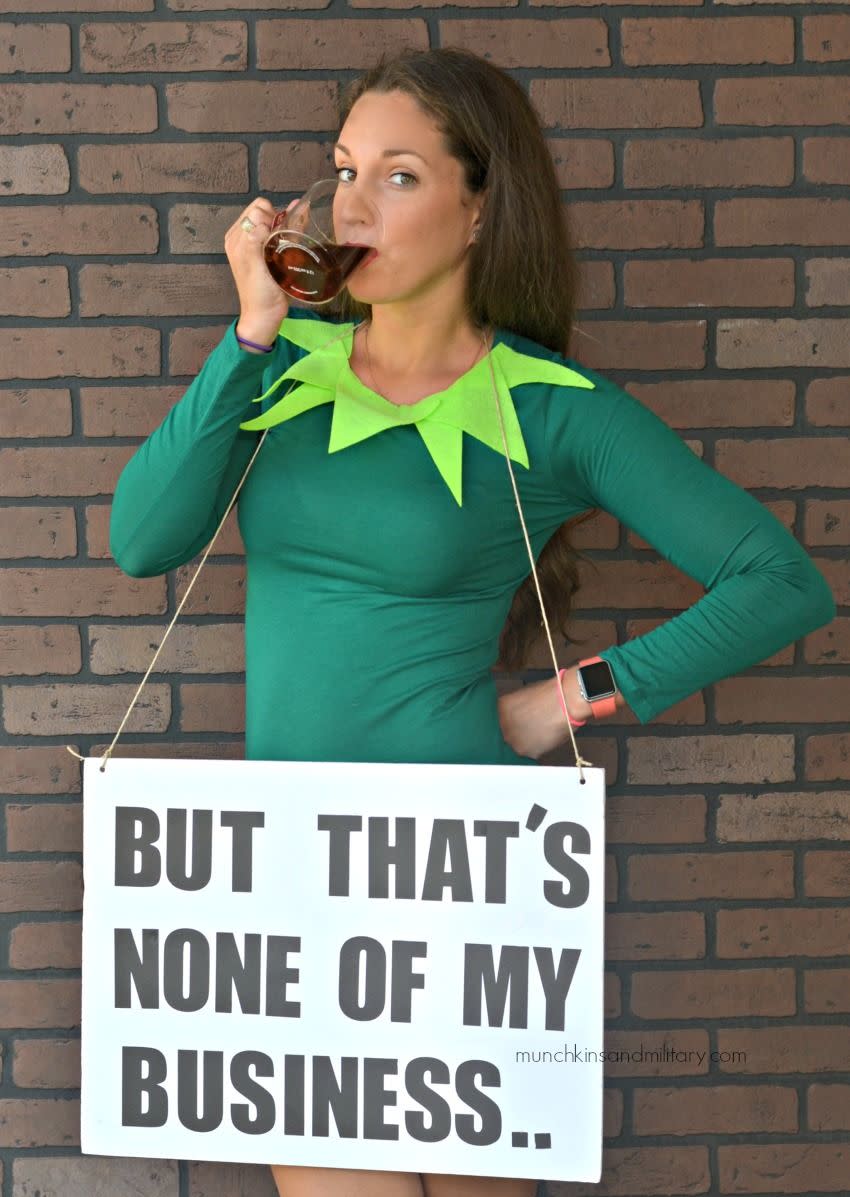 <p>Wear this meme-inspired costume to your Halloween party to really see who's hip and cool. And if people don't get it, just tell 'em that you're Kermit the Frog. That works, too. </p><p><em><a href="https://threelittleferns.com/2016/10/but-thats-none-of-my-business.html" rel="nofollow noopener" target="_blank" data-ylk="slk:Get the tutorial at Three Little Ferns »;elm:context_link;itc:0;sec:content-canvas" class="link ">Get the tutorial at Three Little Ferns » </a></em></p>