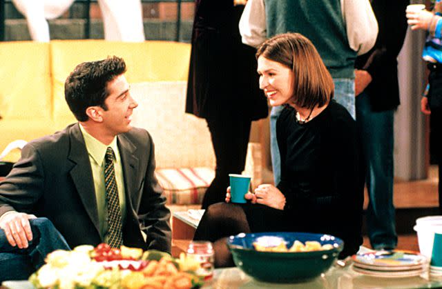<p>NBC/Everett Collection</p> David Schwimmer and Helen Baxendale on "Friends"