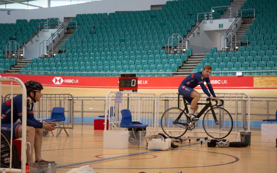 British Cycling of members of the Great Britain cycling team training whilst social distancing - PA