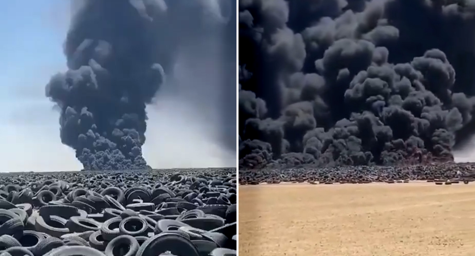 Video of a large tyre fire in Kuwait. Source: Twitter