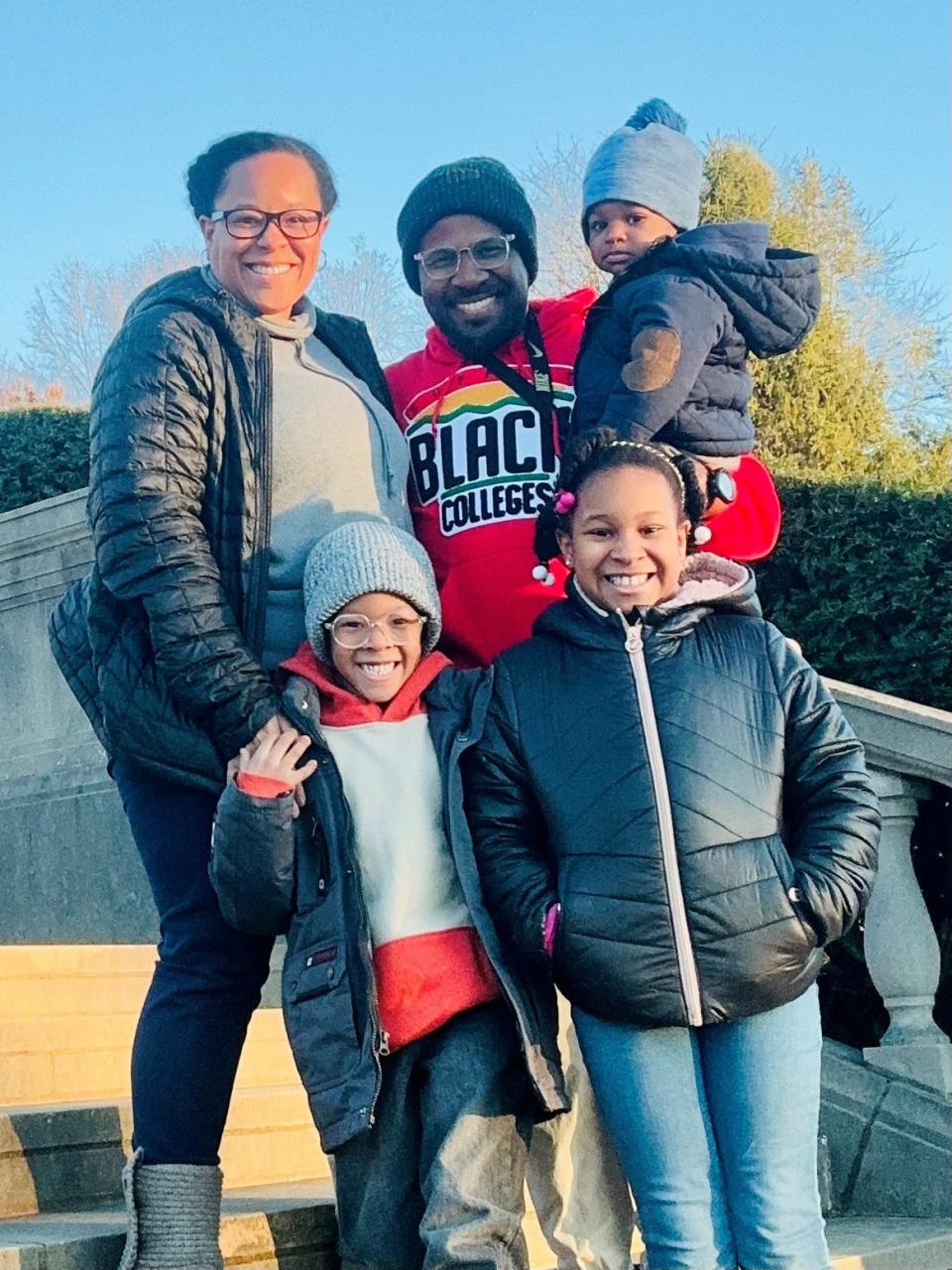 Zuri Wilder (bottom right) turns 8 years old on Feb. 29, 2024. She is one of an estimated 5 million people worldwide born on Leap Day. She will celebrate second actual birthday with her mom Ebon (left), dad Akil (center), and two brothers, Zayn (bottom left) and Ziyn.