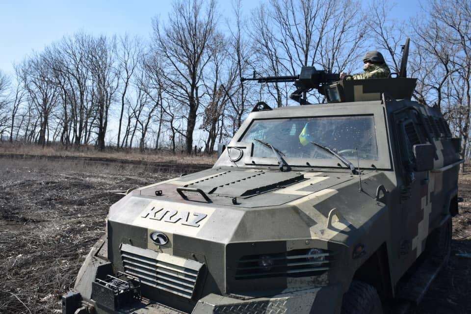 Kramatorsk border units affiliated with Ukrainian Armed Forces' Joint Forces Border Units patrol seen on April 12.