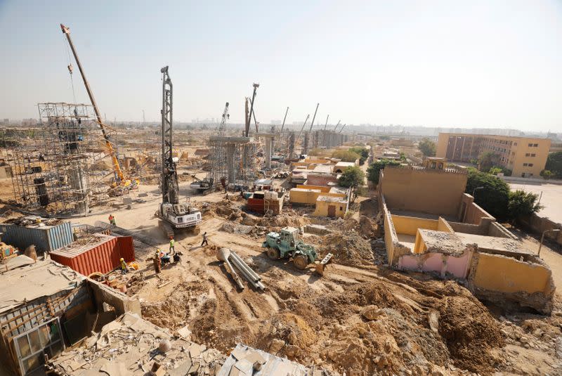 A general view of the destroyed graves, demolished by the government during building a flyover through the graveyard, in Cairo