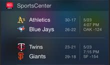 Sports Center widget iOS 8 extension