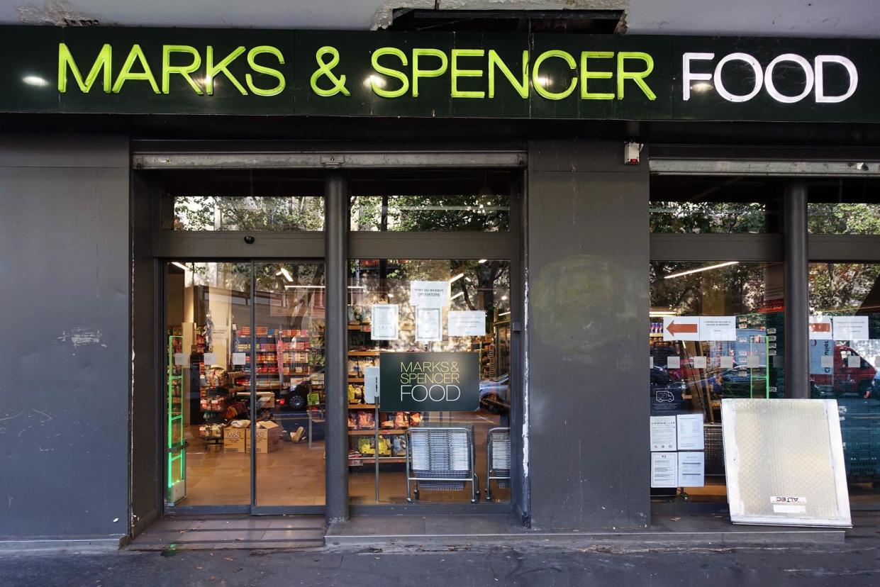 A Marks And Spencer supermarket in Paris, France on August 18, 2020. The british retail chain Marks And Spencer announced on Tuesday August 18, to cut 7,000 jobs over the next three months due to the impact of the Covid-19 pandemic and a drop in store footfall. (Photo by Adnan Farzat/NurPhoto via Getty Images)