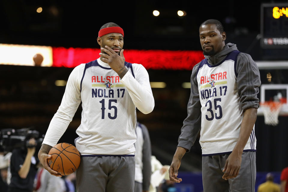 Who would have thought at the 2017 NBA All-Star Game that DeMarcus Cousins would join Kevin Durant on the Warriors? (AP)