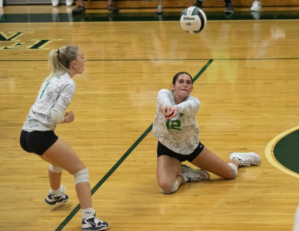 Amber Englehart of Fort Myers gets a dig against Tampa Wharton in the 6A Volleyball Regional Quarterfinals on Wednesday, Oct. 25, 2023, at Fort Myers High School.