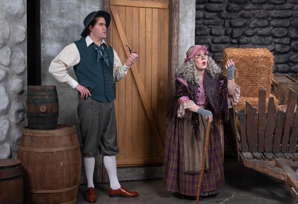 Hanna Brammer, right, in disguise as part of a comical ruse, with David Walton in a scene from Haydn’s “Deceit Outwitted” at Sarasota Opera.