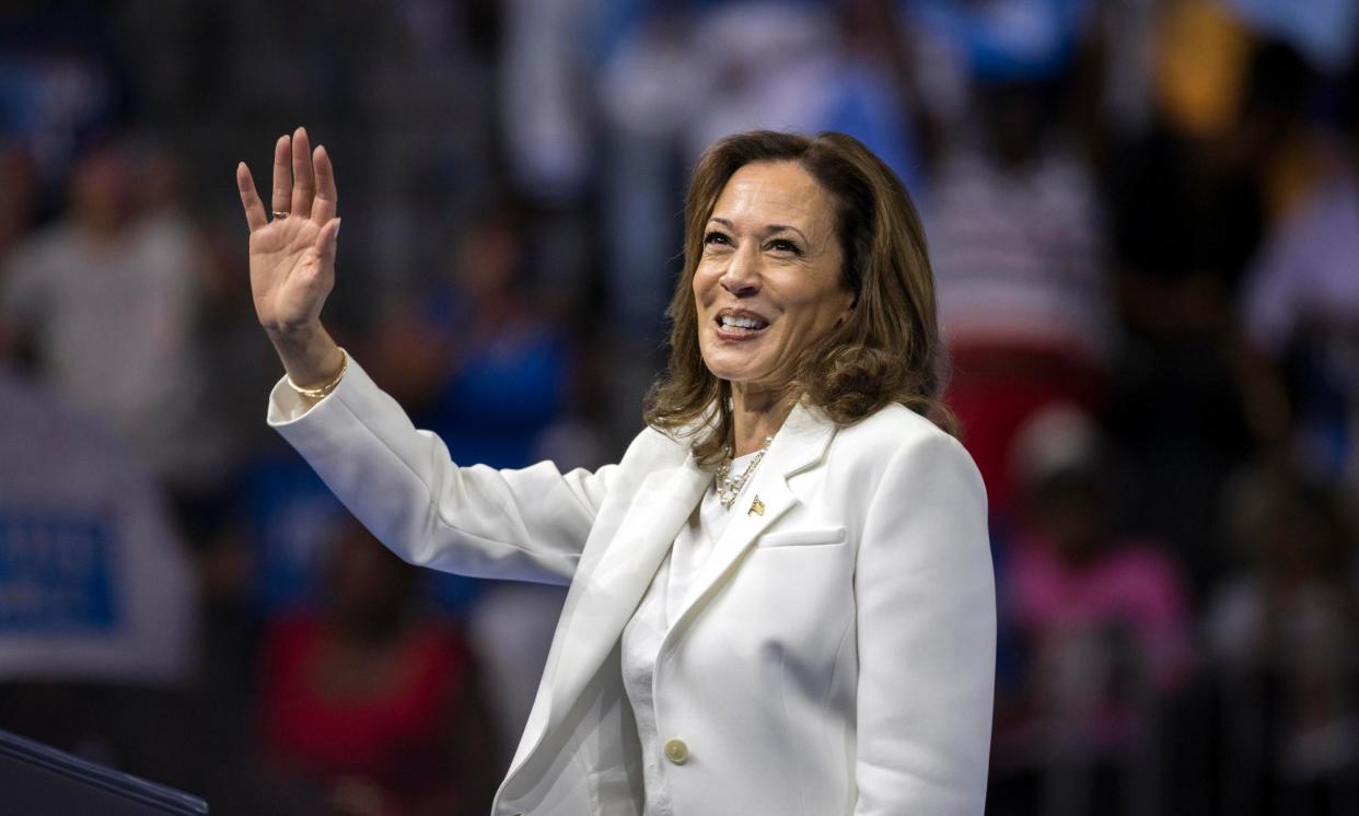 <span>Kamala Harris speaks during a campaign rally in Savannah, Georgia, on Thursday.</span><span>Photograph: Stephen B Morton/AP</span>