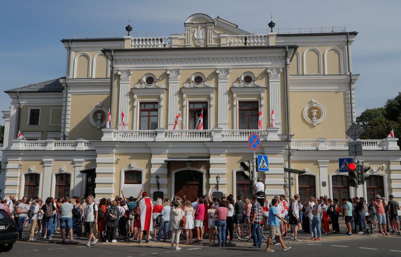 FILE PHOTO: People protest against presidential election results in Minsk