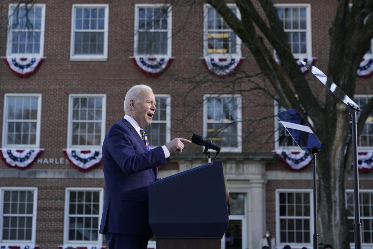 President Biden speaks in support of changing the Senate filibuster rules that have stalled voting rights legislation, at Atlanta University Center Consortium. (AP)