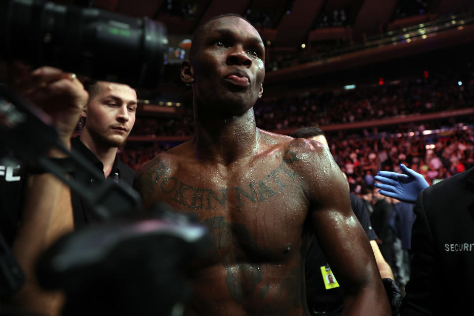 NEW YORK, NEW YORK - NOVEMBER 12:  Israel Adesanya walks out of the ring after being defeated by Alex Pereira during the 5th round of their Middleweight fight at UFC 281 at Madison Square Garden on November 12, 2022 in New York City. (Photo by Jamie Squire/Getty Images)