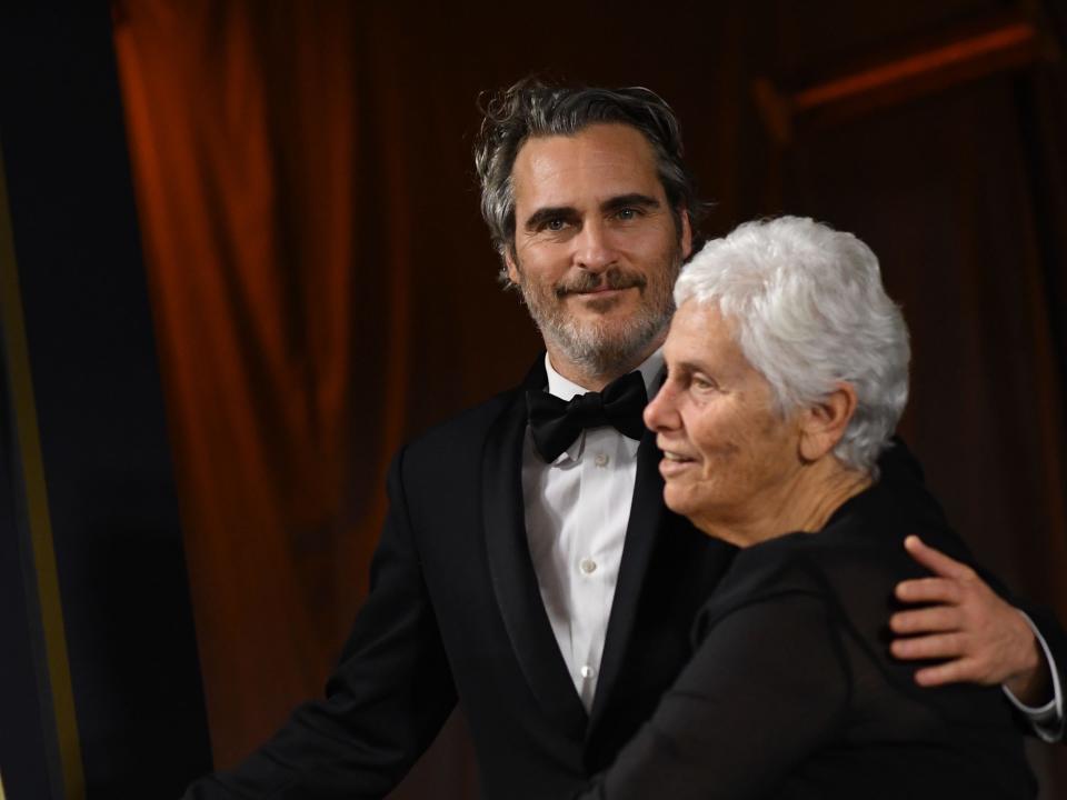 Joaquin Phoenix and mother Arlyn Phoenix at the 2020 Oscars