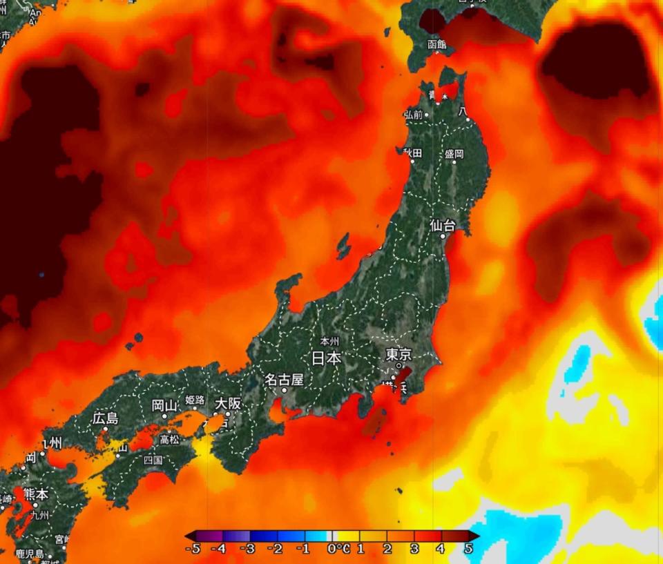 前中央氣象局鄭明典分析，天氣的極端和日本周邊的高海溫脫不了關係，不過和台灣比這種降雨還不算極端。（翻攝自臉書＠鄭明典）