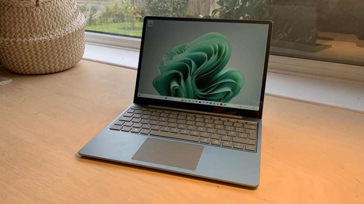  Microsoft surface laptop Go 3 on a desk. 