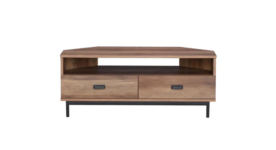 Dunelm's corner TV stand is ideal for small living rooms. 