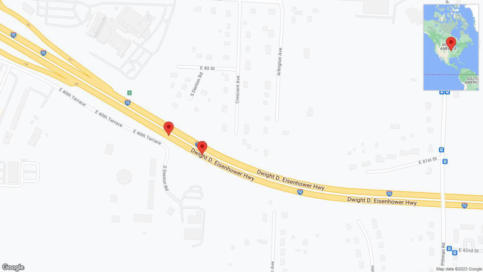 A detailed map that shows the affected road due to 'Broken down vehicle on eastbound I-70 in Kansas City' on December 27th at 6:57 p.m.