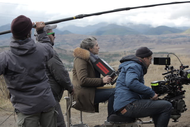 Director Eva Husson and DP Mattias Troelstrup shooting “Girls of the Sun” - Credit: Dina Oganova