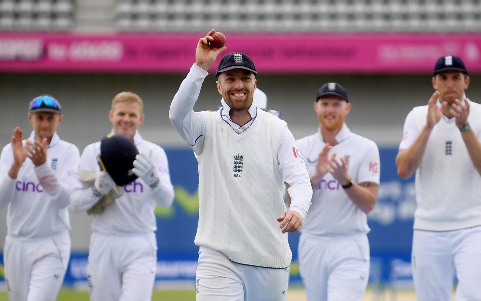 Jack Leach of England leads his side off after taking 5 wickets during Day Four of the Third LV= Insurance Test Match at Headingley on June 26, 2022 in Leeds, England. - GETTY IMAGES