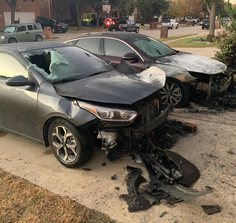 Two cars were set on fire in the driveway. (Jayla Gipson)