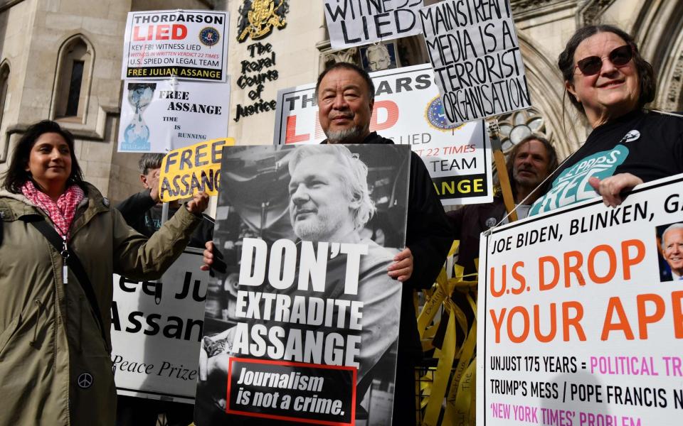 Chinese artist Ai Weiwei protested outside the Royal Courts of Justice in London, where the appeal is being heard - Justin Tallis/AFP via Getty Images