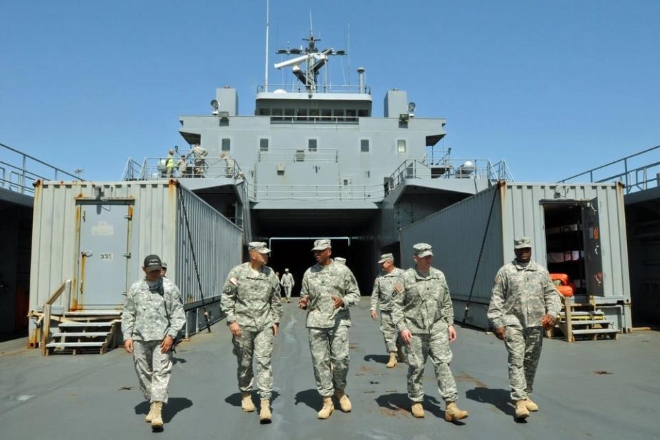 Soldiers aboard USAV Gen. Frank S. Besson