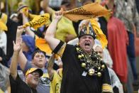<p>Pittsburgh Steelers fans cheer during the second half of an NFL football game against the Cincinnati Bengals in Pittsburgh, Sunday, Sept. 18, 2016. (AP Photo/Don Wright) </p>
