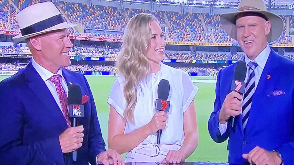 Jason Richardson, Holly Ferling and Matthew Hayden in commentary for Channel 7. Image: Channel 7