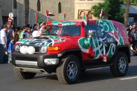 A car decked up in the UAE's colours at the National Day parade held at Downtown Dubai. (Photo: Donna.M.Bee.Photography)