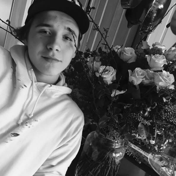 Brooklyn Beckham, celebrating his 17th birthday in black and white: “So many amazing presents and beautiful flowers today. Thank you everyone for making my day so special.” -@brooklynbeckham