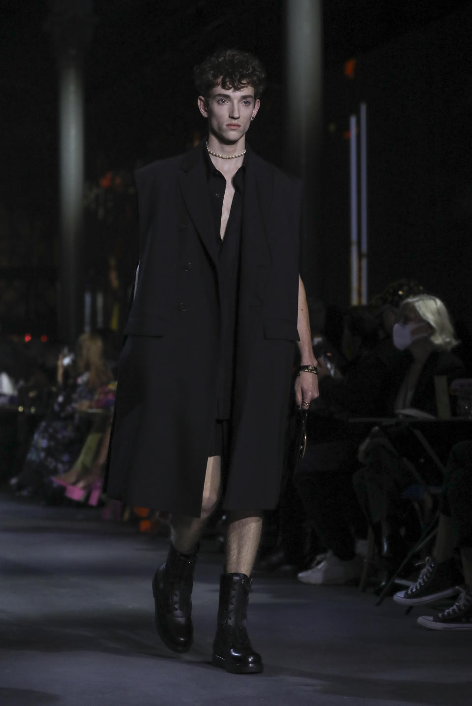 A model wears a creation for the Valentino Spring-Summer 2022 ready-to-wear fashion show presented in Paris, Friday, Oct. 1, 2021. (Photo by Vianney Le Caer/Invision/AP)