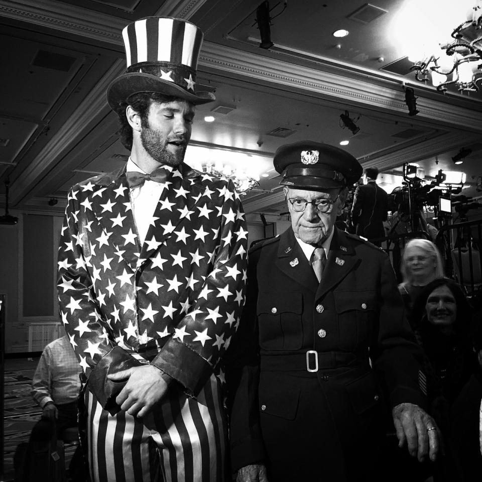 <p>Two Trump supporters at the candidate’s caucus night rally, Feb. 23, Las Vegas, Nev. (Photo: Holly Bailey/Yahoo News) </p>