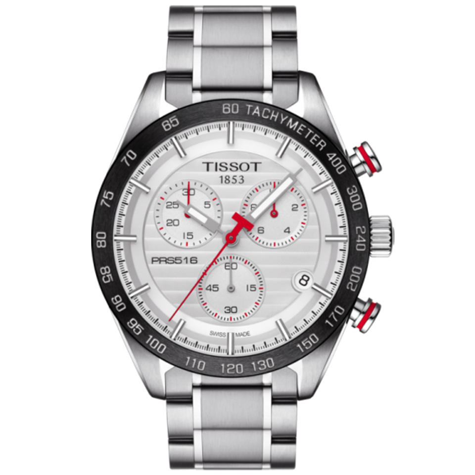 ▲TISSOT PRS 516 賽車元素計時腕錶 T1004171103100，明亮耀眼風度翩翩。（圖片來源：Yahoo購物中心）