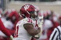 Indiana defensive back Bryant Fitzgerald reacts after a play during the second half of an NCAA college football game against Michigan State, Saturday, Nov. 19, 2022, in East Lansing, Mich. (AP Photo/Carlos Osorio)
